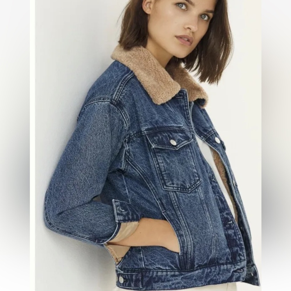 Anthropologie Pilcro Sherpa-Lined Denim Jacket | Size Small